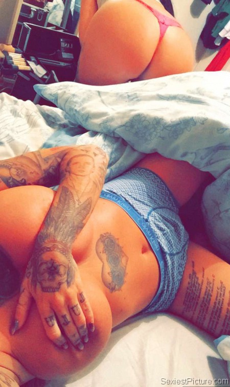 Jemma Lucy topless selfie in bed with another girl