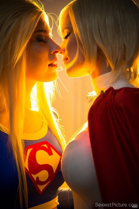 Sexy blondes cosplay kissing uniform 