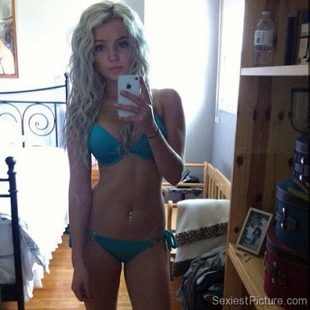Sexy tight petite school blonde bikini selfie