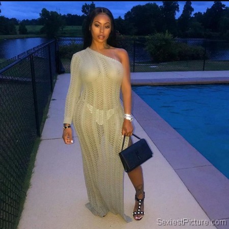 Alexis Skyy Braless Boobs in a See Through Dress