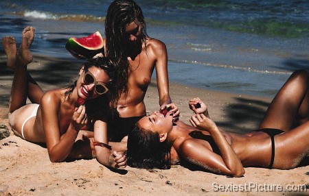 Avril Alexander girls friends nude beach topless boobs