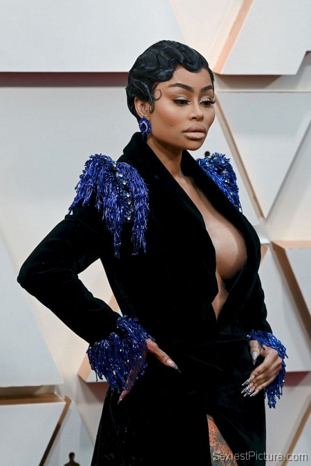 Blac Chyna Braless Boobs in a Revealing Dress