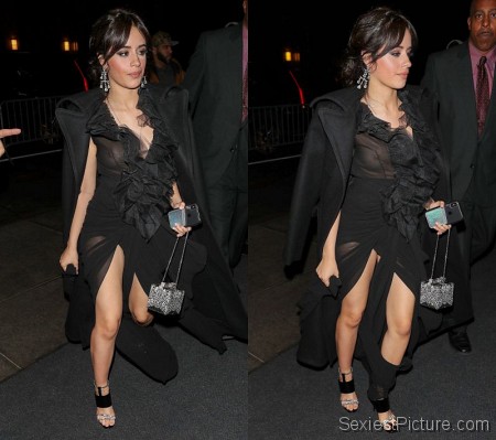 Camila Cabello Braless Boobs in a See Through Dress