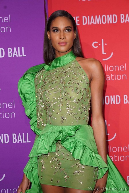 Cindy Bruna Braless Boobs in a See Through Dress