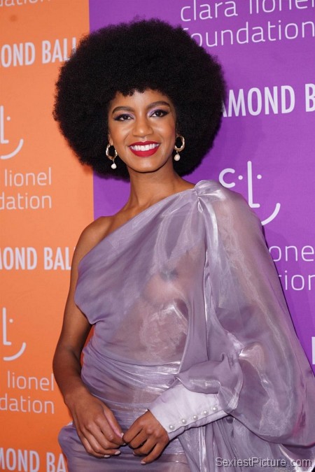 Ebonee Davis Braless Boobs in a See Through Dress