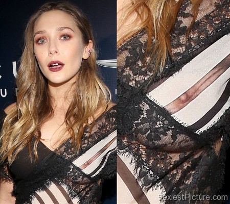 Elizabeth Olsen nip slip tits nipple wardrobe malfunction oops Golden Globes red carpet