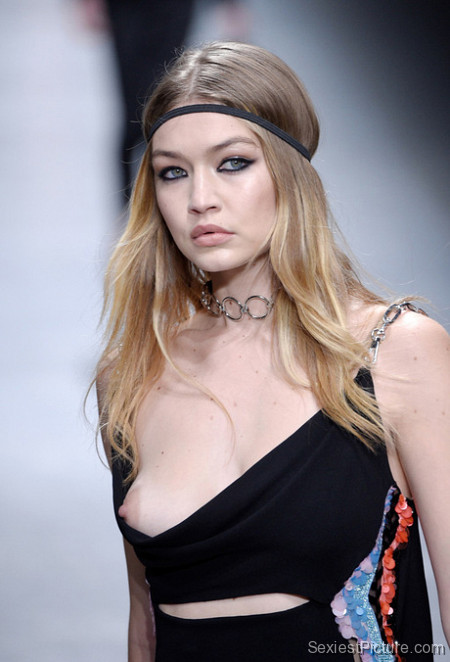 Gigi Hadid nude nip slip flash boobs big tits gorgeous model runway
