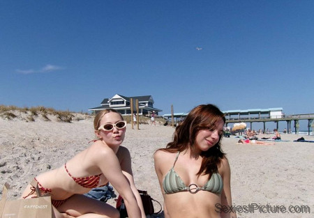Iris Apatow and Mackenzie Zielger Tits at the Beach