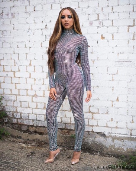 Jade Thirlwall Braless Boobs in a See Through Bodysuit