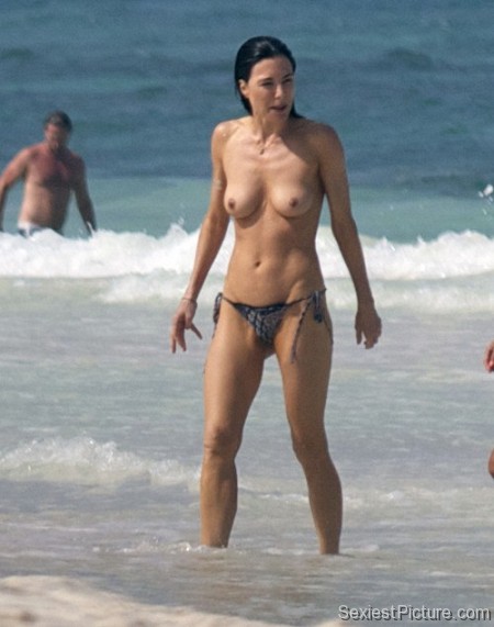 Jaime Murray nude topless boobs swimming paparazzi