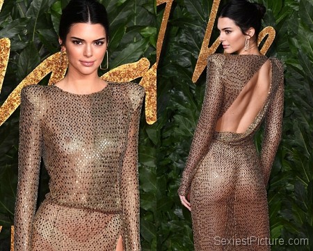 Kendall Jenner tits and ass braless in a see through dress