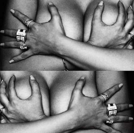 Kim Kardashian nude naked topless huge boobs big tits hand bra
