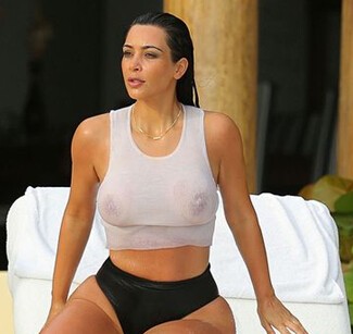 Kim Kardashian wet shirt see through boobs big tits paparazzi