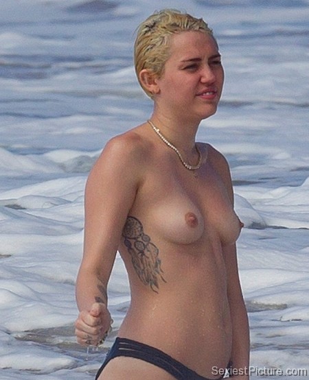 Miley Cyrus nude topless boobs tits wet swimming paparazzi