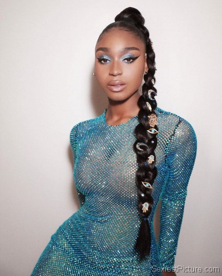 Normani Braless Boobs in a See Through Dress