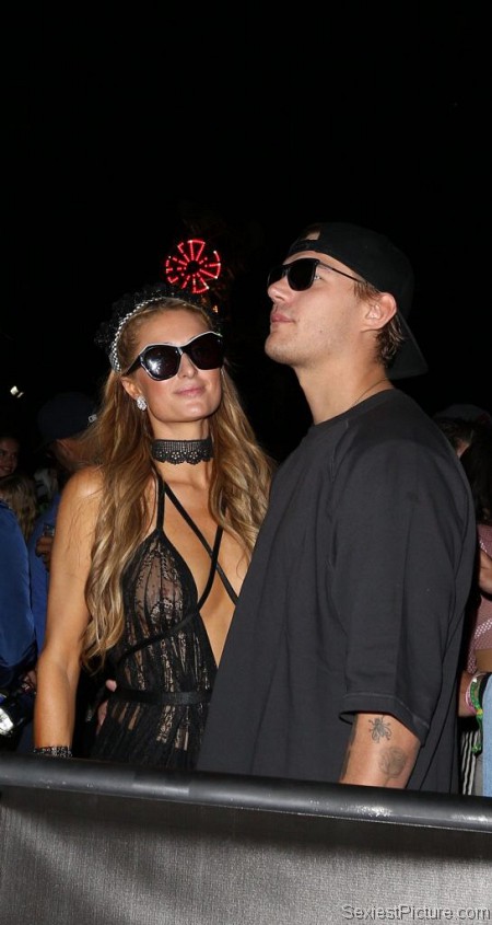 Paris Hilton see through dress at Coachella