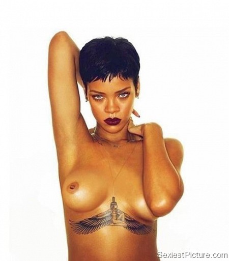 Rihanna nude naked topless boobs tattoos