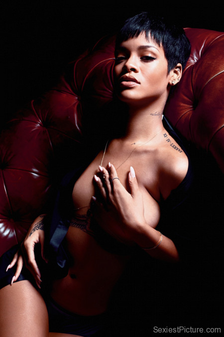 Rihanna nude topless boobs big tits panties