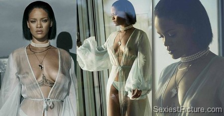 Rihanna see through boobs big tits pierced nipples panties