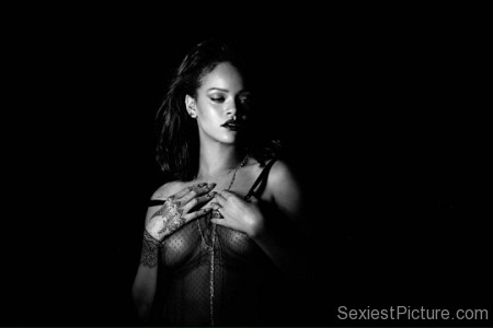Rihanna sexy black lingerie see through
