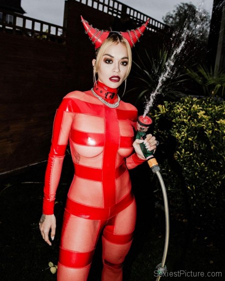 Rita Ora Braless and Pantyless Halloween