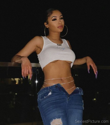 Saweetie Braless Boobs in a See Through Top