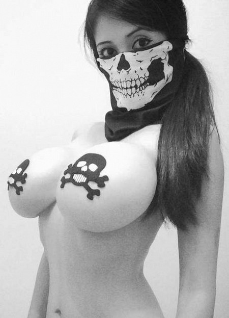 Sexy Latina skulls uniform hot big boobs tits mask