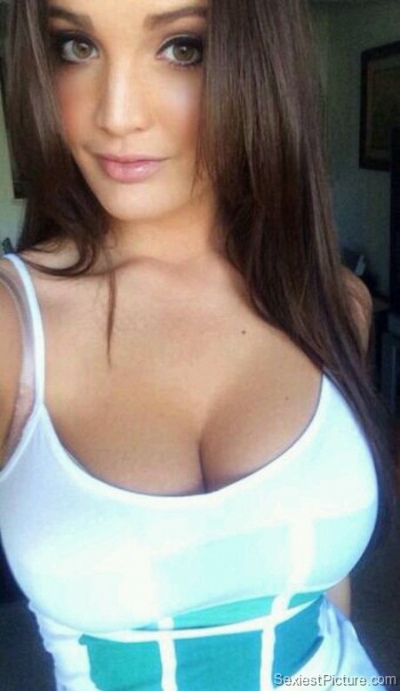 Sexy college brunette babe big boobs cleavage