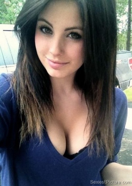 Sexy gorgeous college babe brunette cleavage big tits