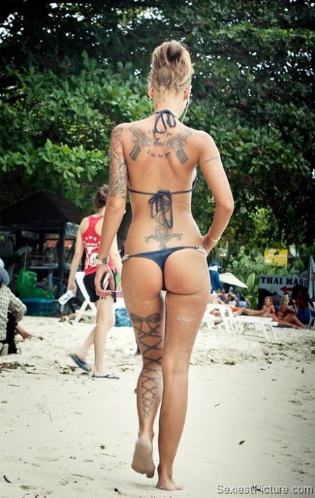 Sexy hot teen blonde beach bikini tattoo tattoos 