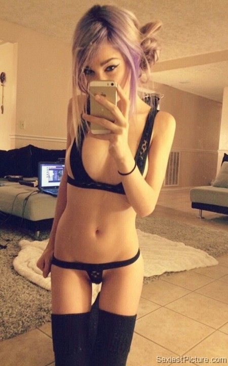 Sexy petite thin emo babe lingerie selfie thigh gap