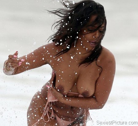 Sunday Carter oops topless boobs big tits wet beach
