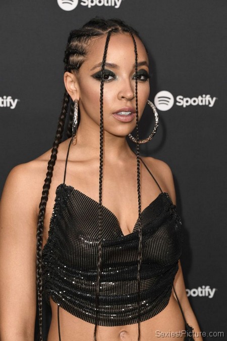Tinashe Braless Boobs in a See Through Top